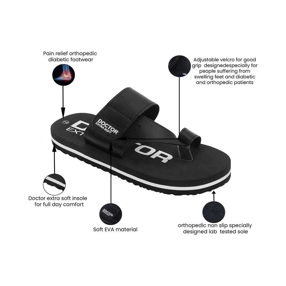 Doctor Extra Soft D26 Care Orthopaedic Diabetic Dr Stylish House Flip-Flop and Thump Ring Slip for Men Black  6 - Image 9