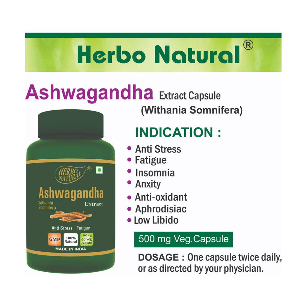 Herbo Natural Ashwagandha (Withania Somnifera) Extract  500mg Veg Capsule - Image 4