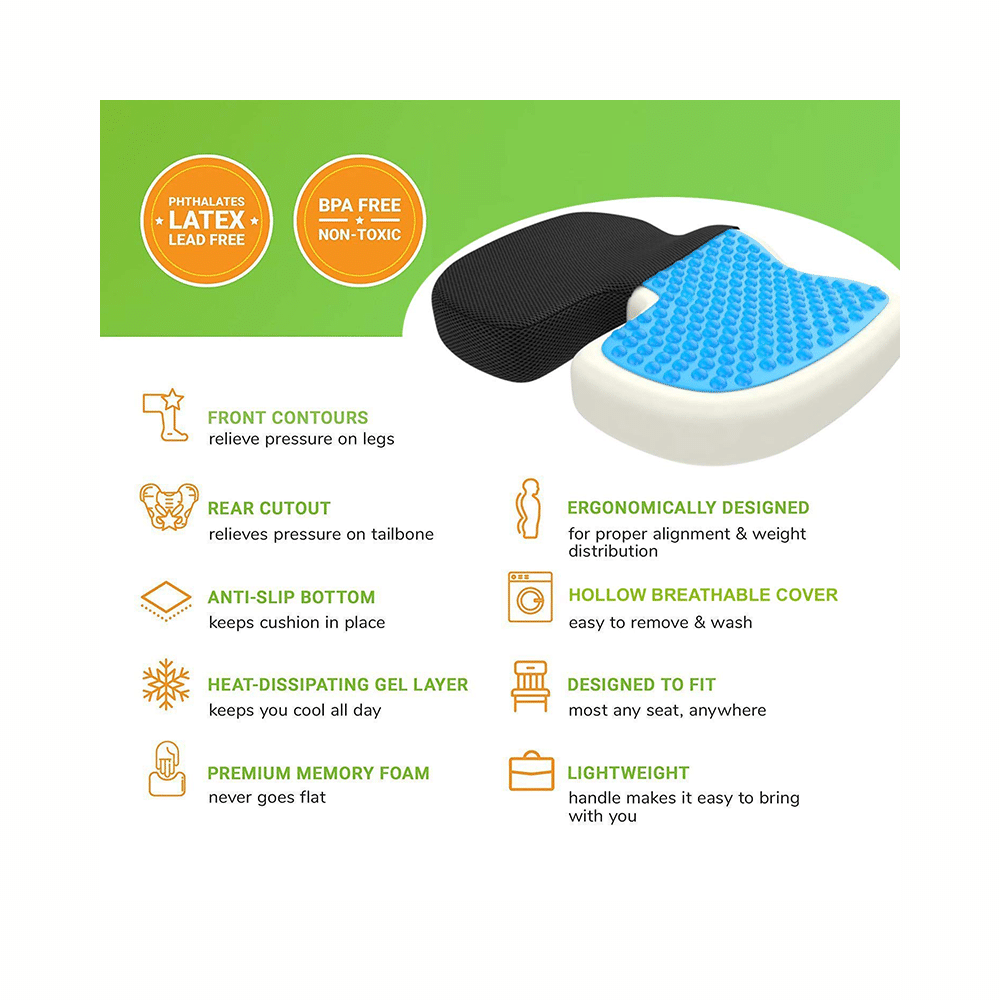 Grin Health Gel Coccyx Seat Cushion with Memory Foam Black - Image 6