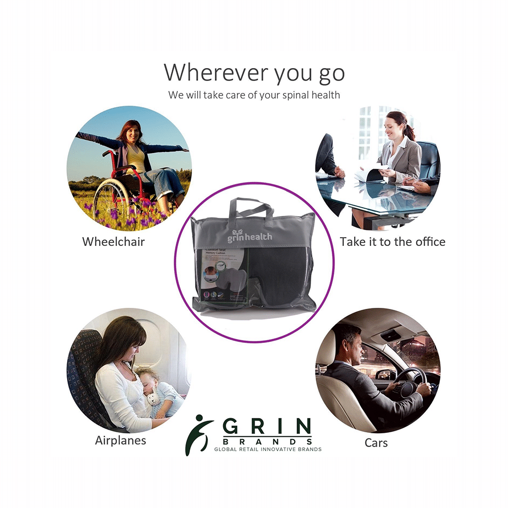 Grin Health Gel Coccyx Seat Cushion with Memory Foam Black - Image 7