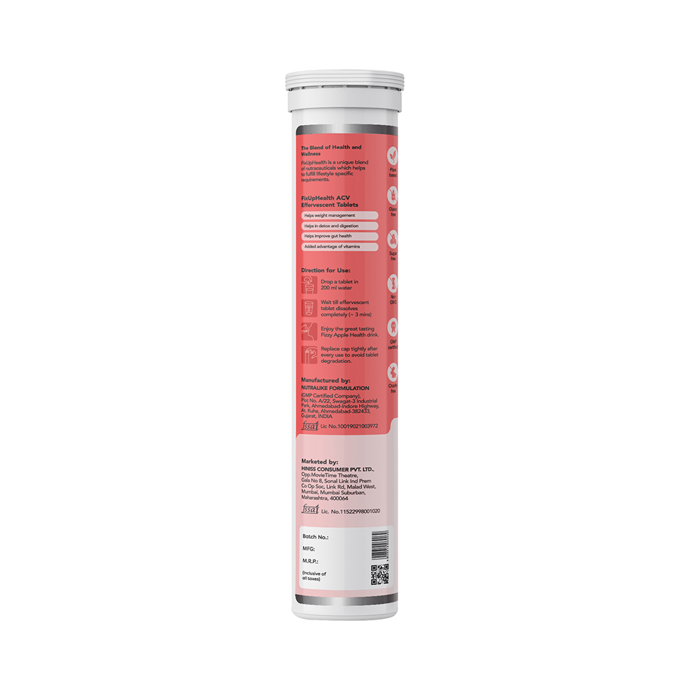 Fixuphealth Apple Cider Vinegar Effervescent Tablet with the Mother (15 Each) Apple - Image 8