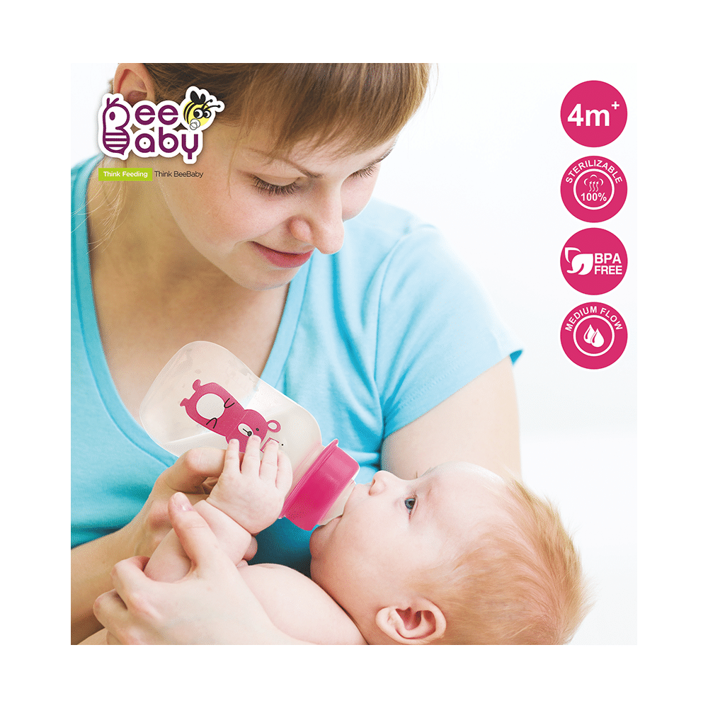 BeeBaby Easy Start Baby Feeding Bottle with 2 Anti-Colic Nipples 4 Months+ Pink - Image 5