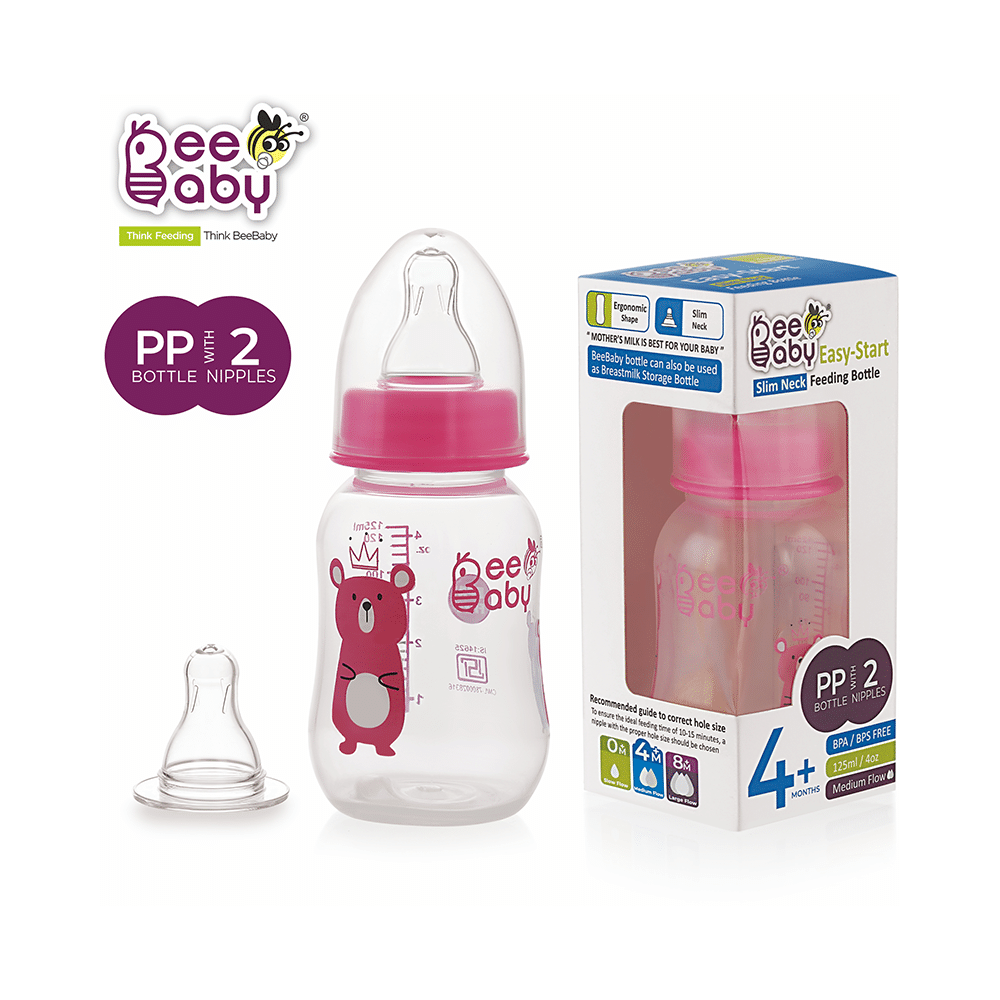BeeBaby Easy Start Baby Feeding Bottle with 2 Anti-Colic Nipples 4 Months+ Pink - Image 3