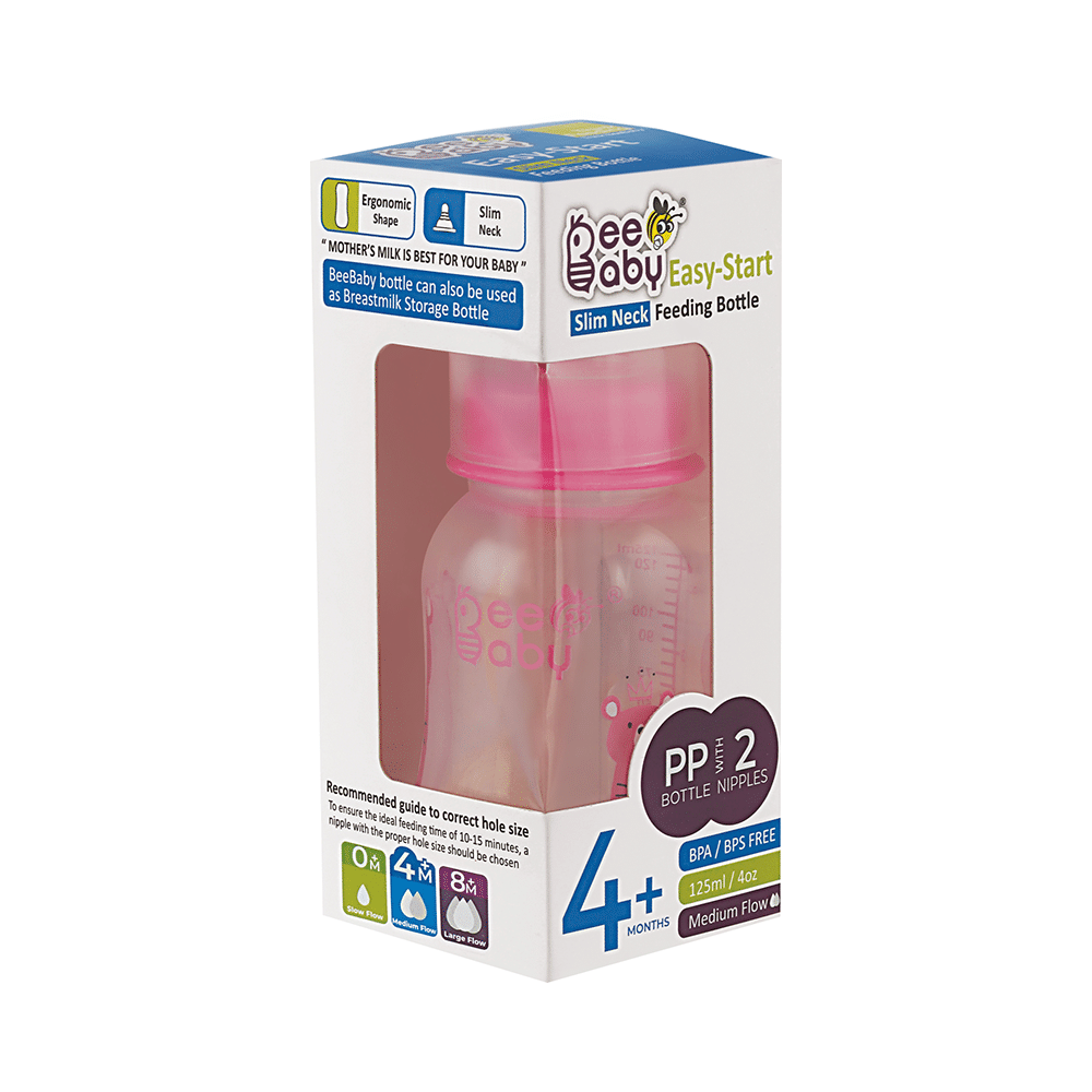 BeeBaby Easy Start Baby Feeding Bottle with 2 Anti-Colic Nipples 4 Months+ Pink - Image 2