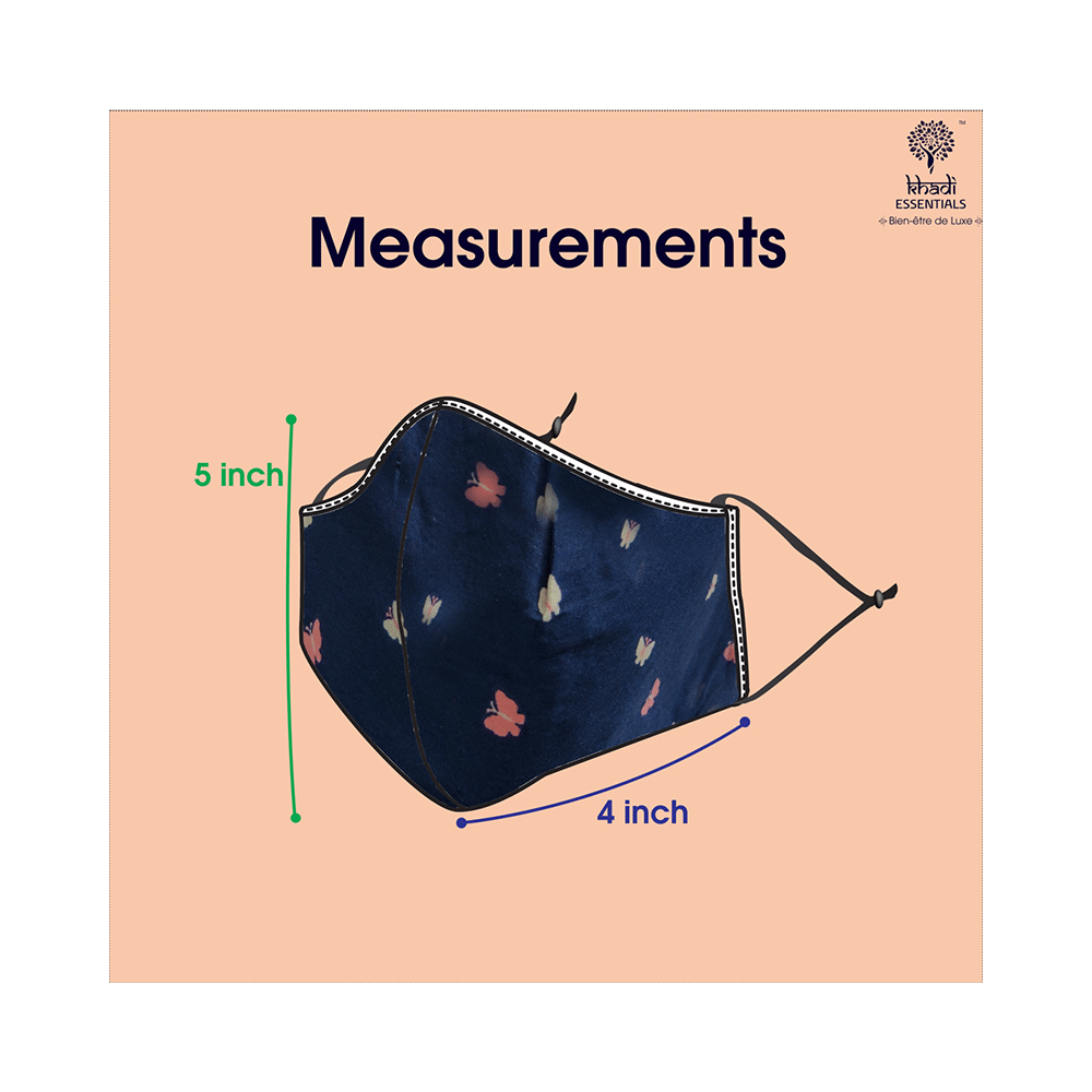 Pure & Safe Designer N 95 Face Mask - 5 Layered Reusable Anti Pollution Mask with Activated Carbon Filter for Women Dark Blue Butterfly Designer - Image 2