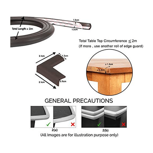 Safe-O-Kid Unique High Density L-Shaped 2mtr Long Mini 1 Edge Guard with 4 Corner Cushions Brown - Image 4