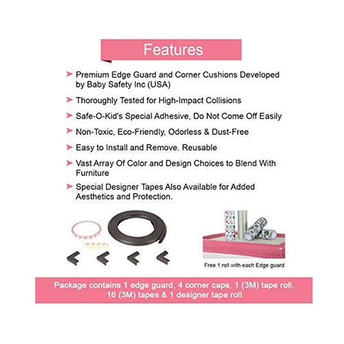 Safe-O-Kid Unique High Density L-Shaped 2mtr Long Mini 1 Edge Guard with 4 Corner Cushions Brown - Image 2