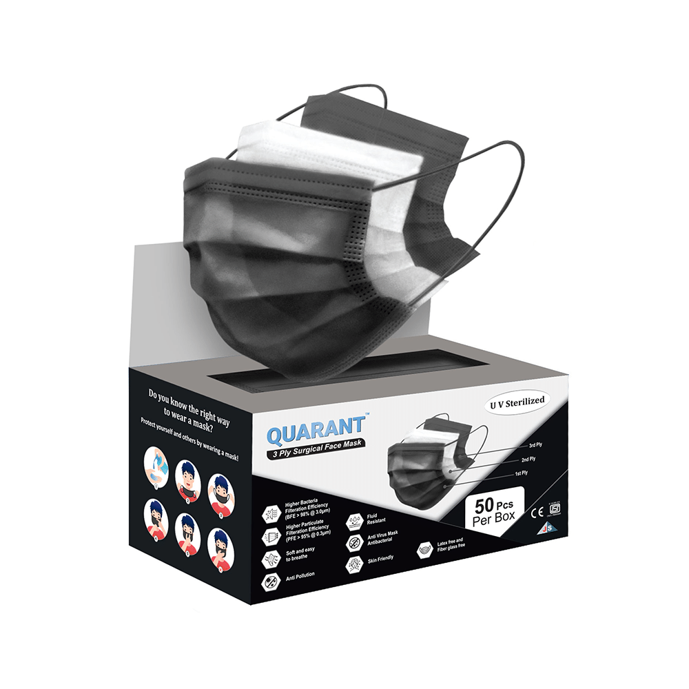 Quarant 3 Ply Surgical Face Mask Black - Image 1