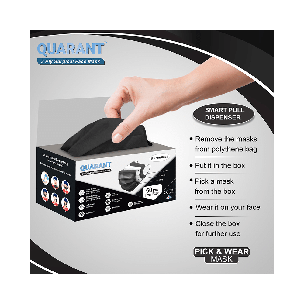 Quarant 3 Ply Surgical Face Mask Black - Image 5