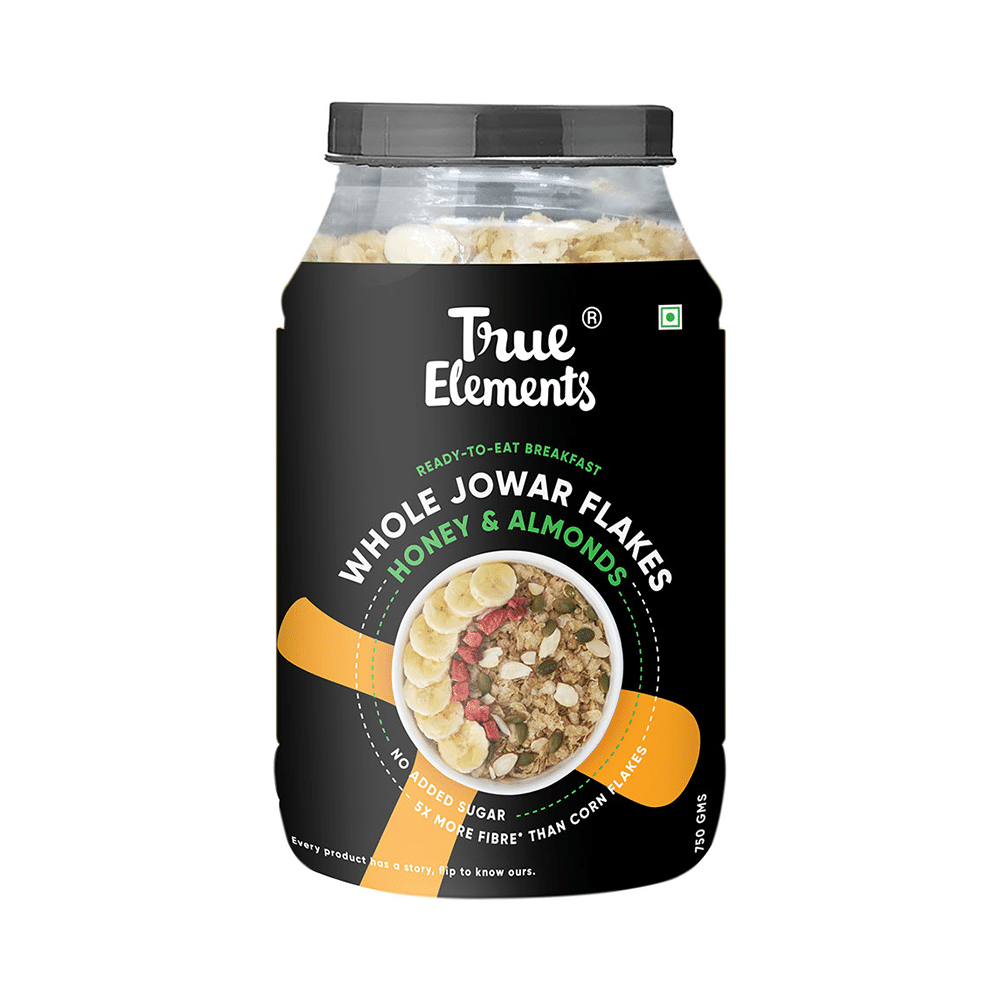 True Elements Whole Jowar Flakes with Honey & Almonds for Good Digestive Health