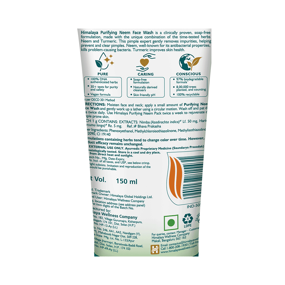 Himalaya Herbals Purifying Neem Face Wash | For Acne & Pimple Relief | Paraben and Soap Free Face Care Product - Image 3
