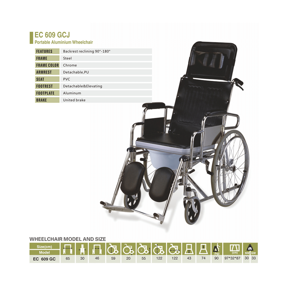EASYCARE EC 609 GCJ Portable Aluminium Wheelchair Black - Image 2