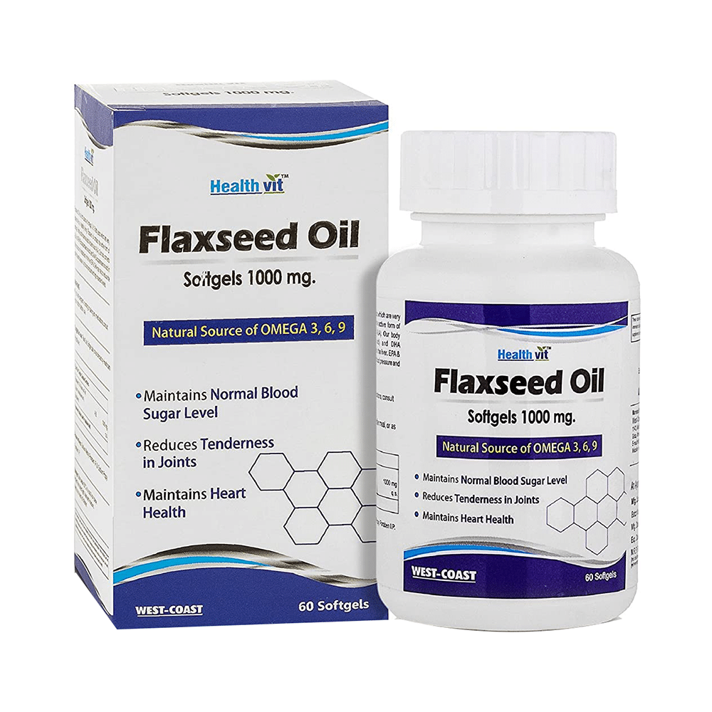 HealthVit Flaxseed Oil 1000mg | With Omega 3-6-9 | Softgel for Heart & Joint Health - Image 1