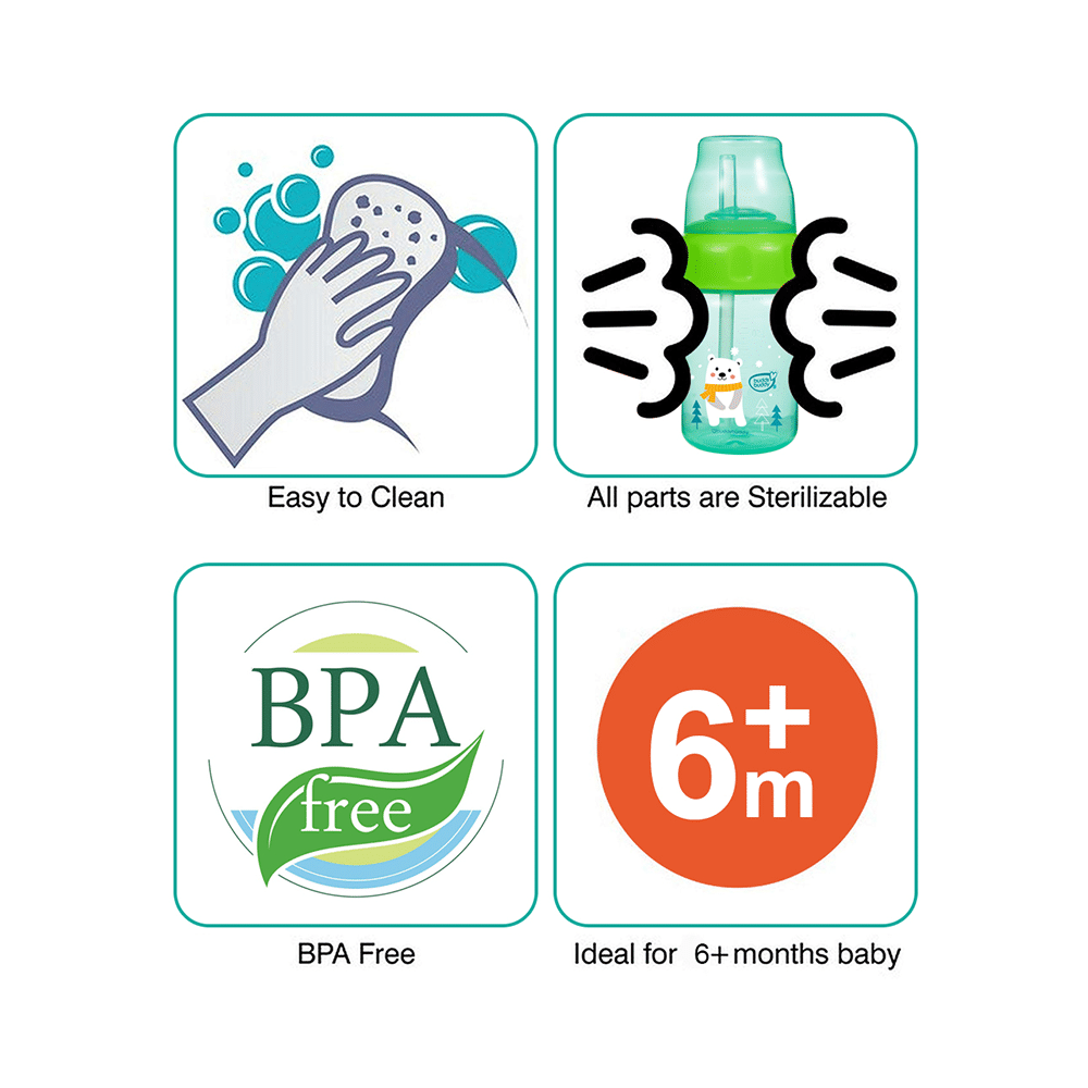 Buddsbuddy BPA Free Anti Spill Design Momo 2 in 1 Baby Sipper (Spout + Straw) Cup Green - Image 4