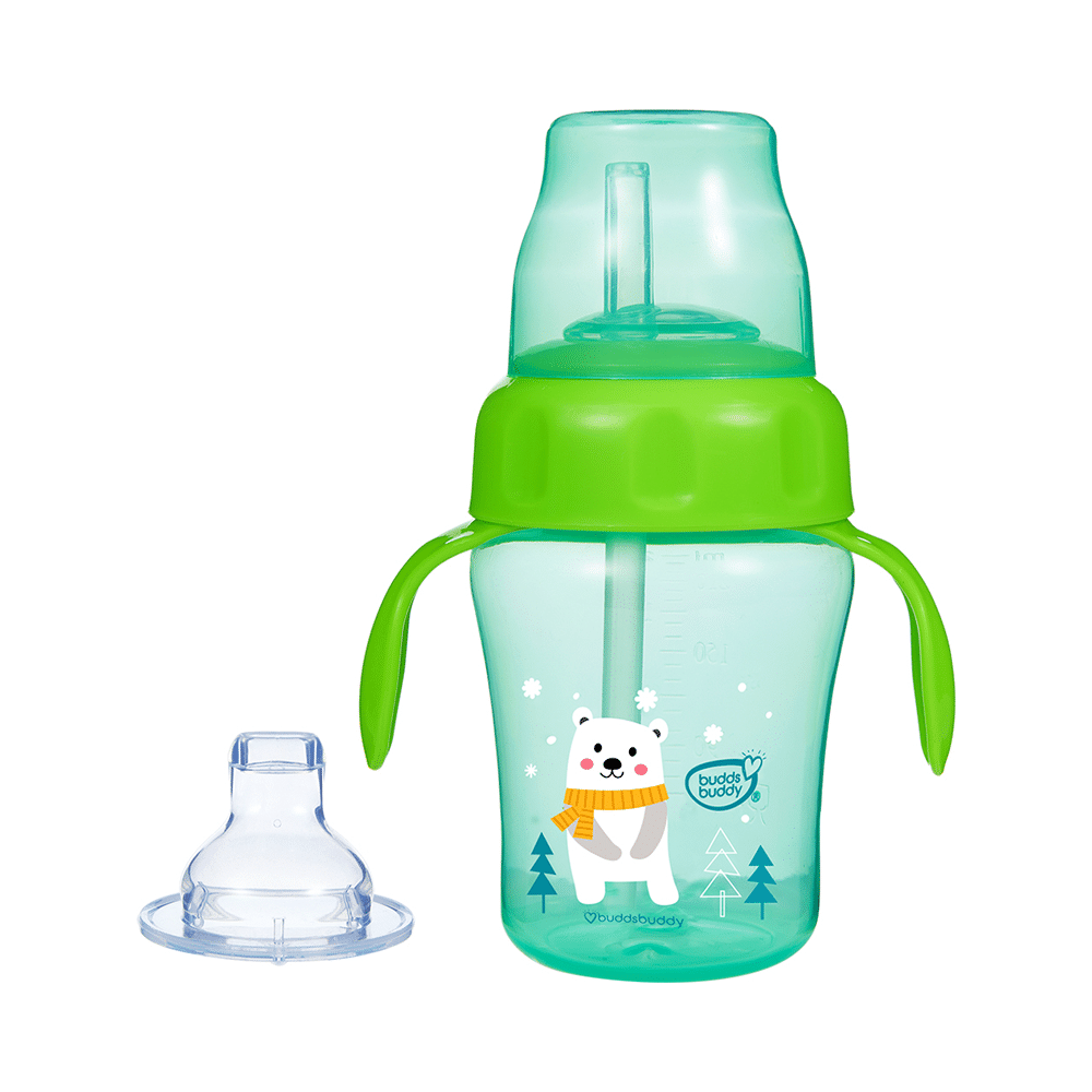 Buddsbuddy BPA Free Anti Spill Design Momo 2 in 1 Baby Sipper (Spout + Straw) Cup Green - Image 2