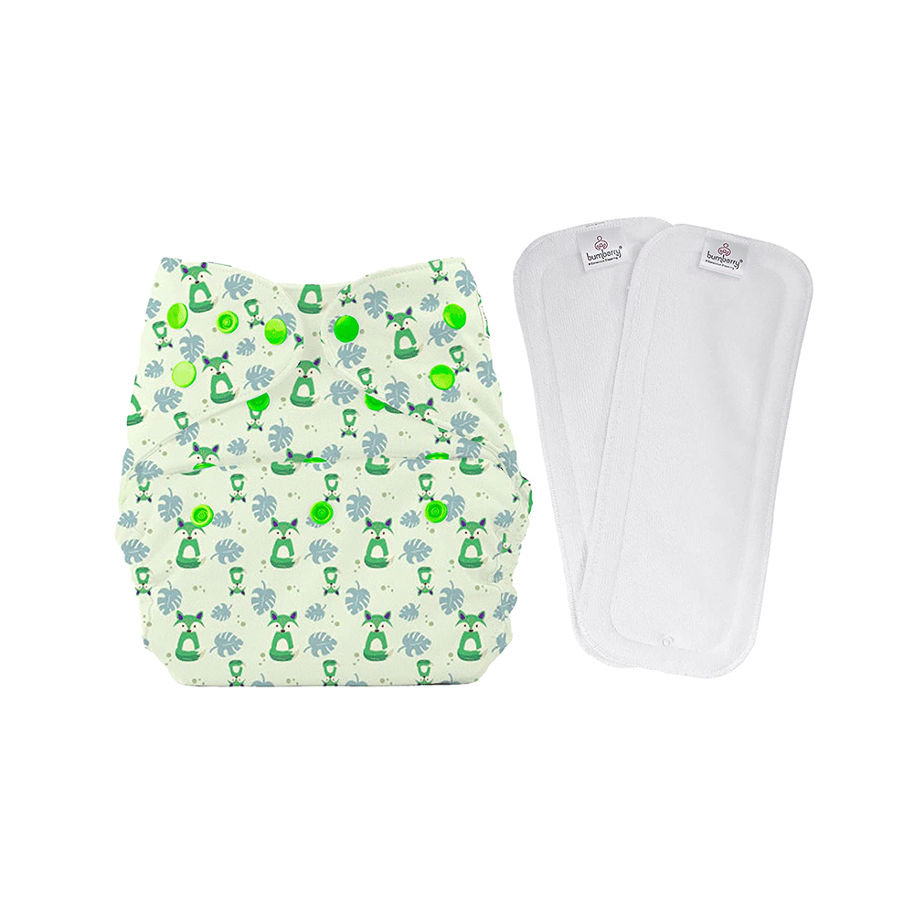 Bumberry Adjustable Reusable Cloth Diaper Cover with 2 Wet Free Insert For Babies Fuzzy Fox