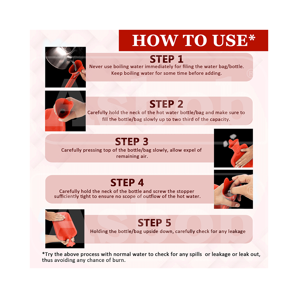 Asbob Healthcare Healthcare Hot Water Bottle, Hot Water Bag for Pain Relief and Cramps Red - Image 7