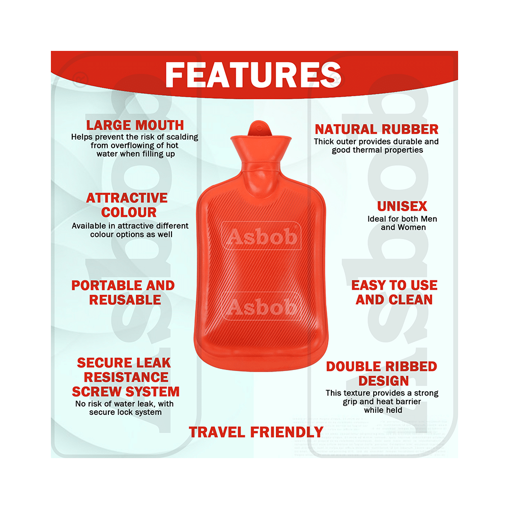 Asbob Healthcare Healthcare Hot Water Bottle, Hot Water Bag for Pain Relief and Cramps Red - Image 6