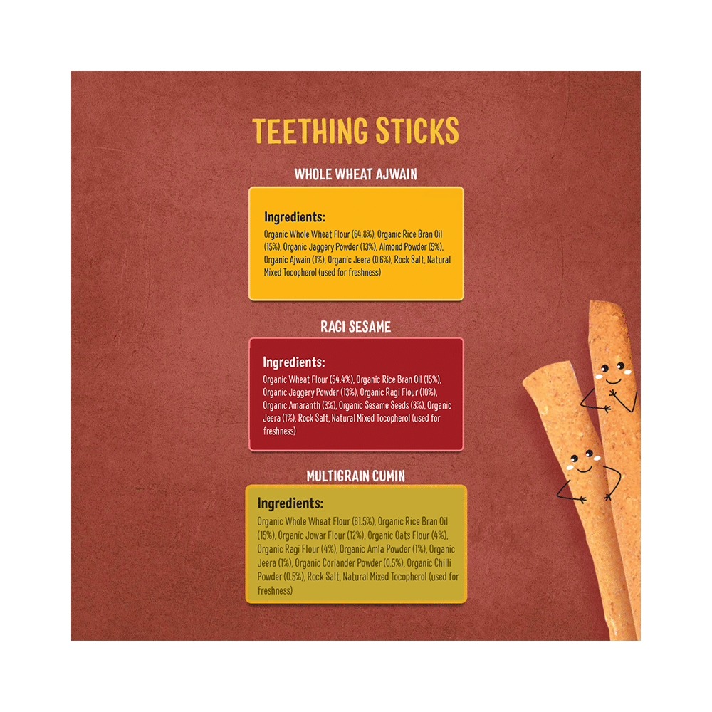 Timios Combo Pack of Teething Sticks (150gm Each) Whole Wheat Ajwain, Ragi Sesame & Multigrain Cumin - Image 5