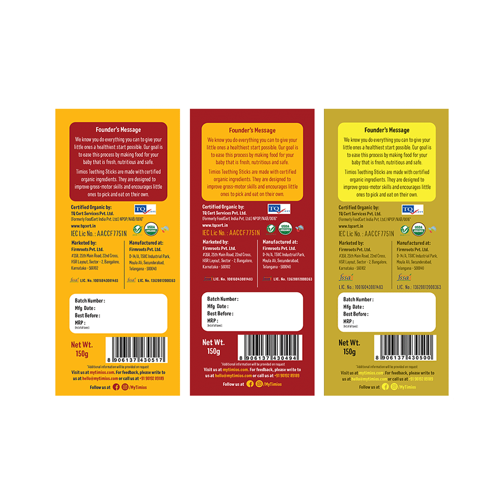 Timios Combo Pack of Teething Sticks (150gm Each) Whole Wheat Ajwain, Ragi Sesame & Multigrain Cumin - Image 2