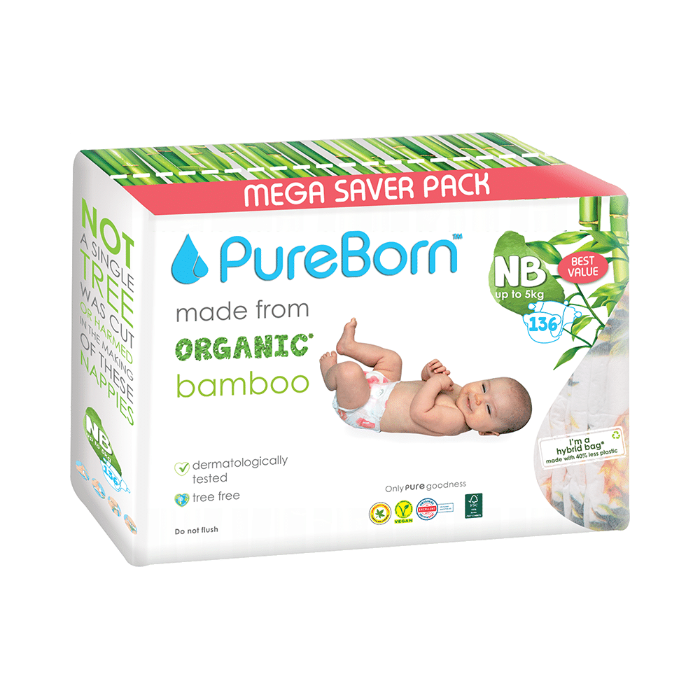PureBorn Organic Bamboo Nappies | NB