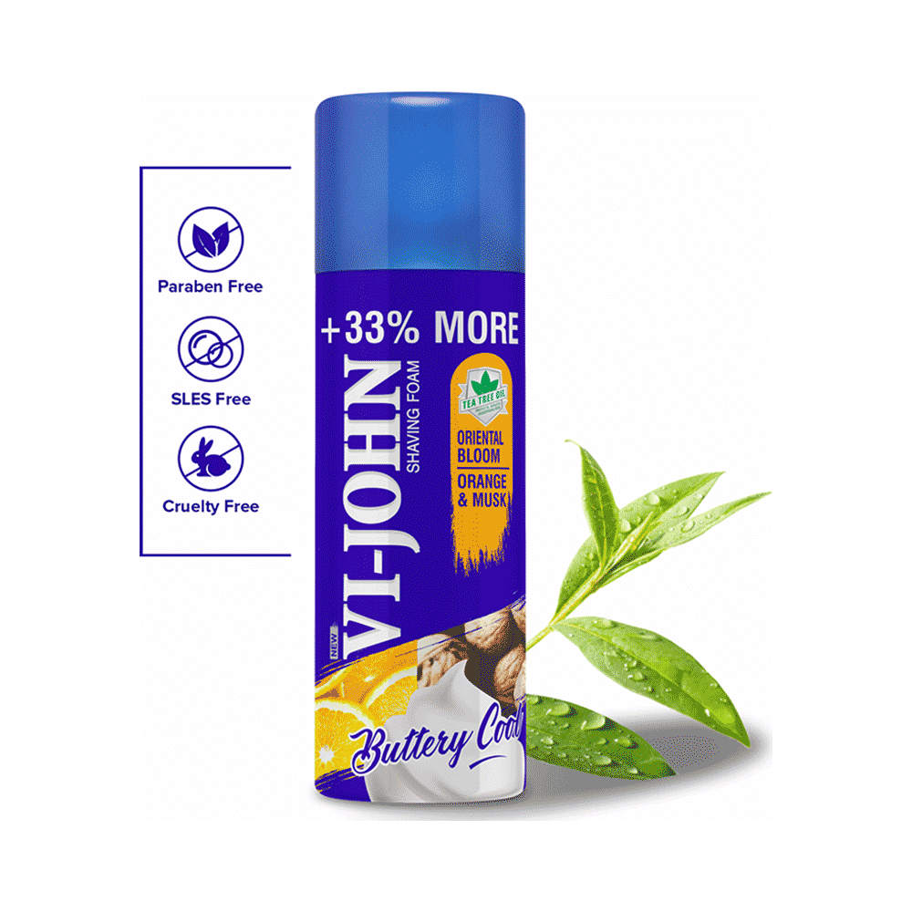 Vi-John Combo Pack of Buttery Cool Tea Tree Oil Shaving Foam (400gm) & Platinum Plated Master Stroke Razor (5) Oriental Bloom Orange & Musk - Image 7