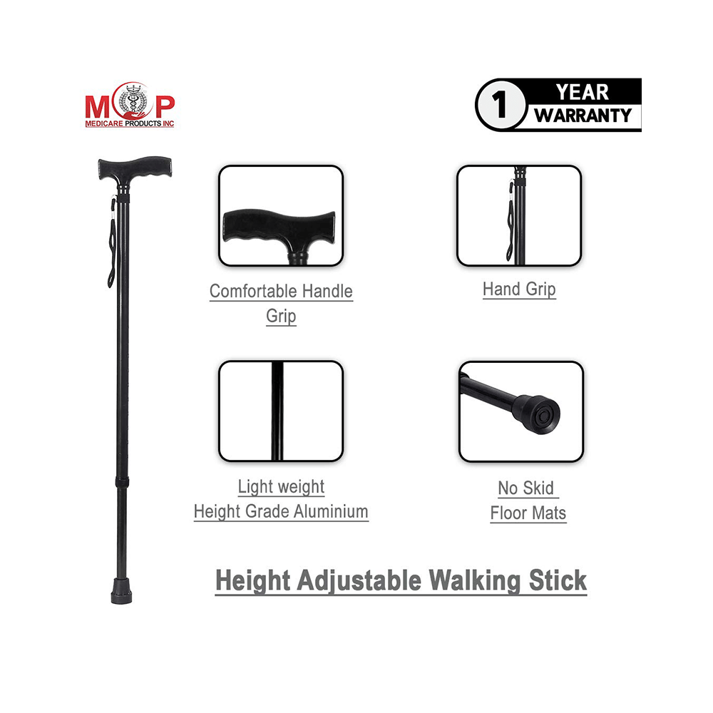 MCP Jindal Height Adjustable Walking Stick Black - Image 2