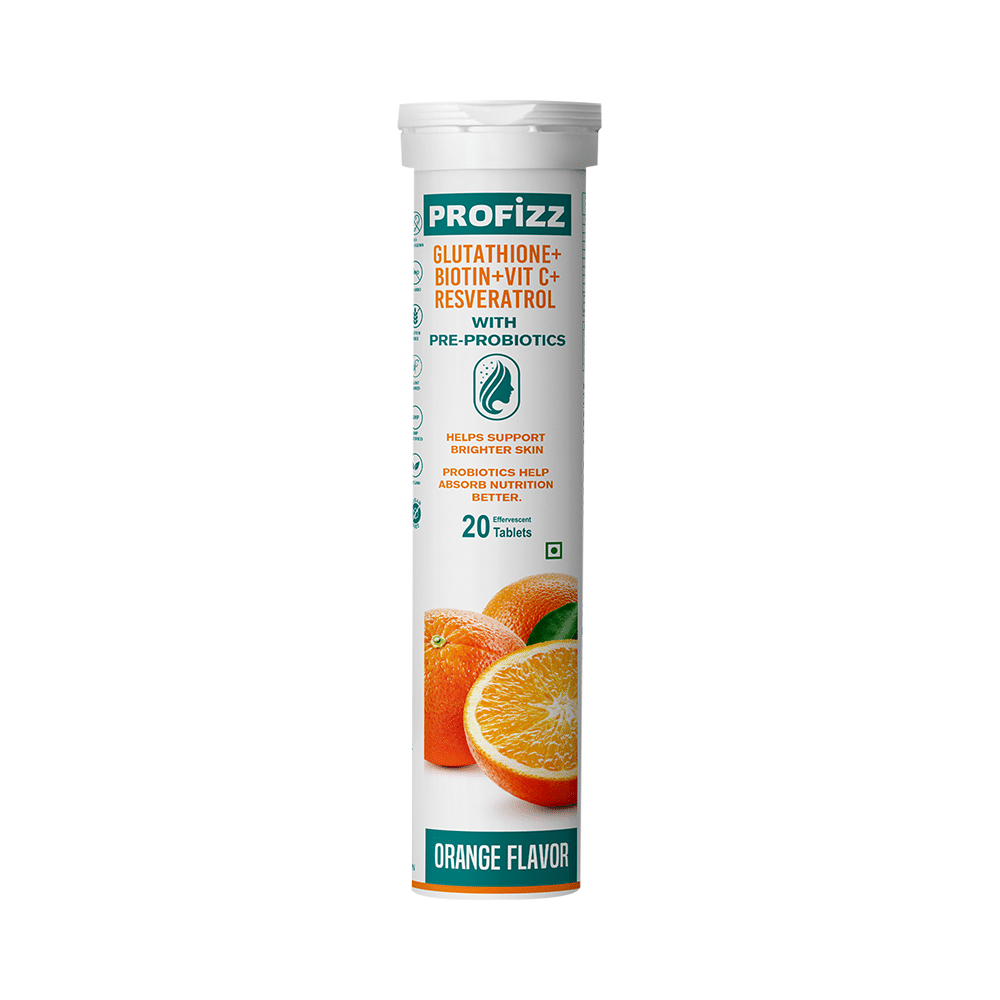 Profizz Glutathione + Biotin + Vit C + Resveratrol with Pre-Probiotics Effervescent Tablet (20 Each) Orange - Image 1