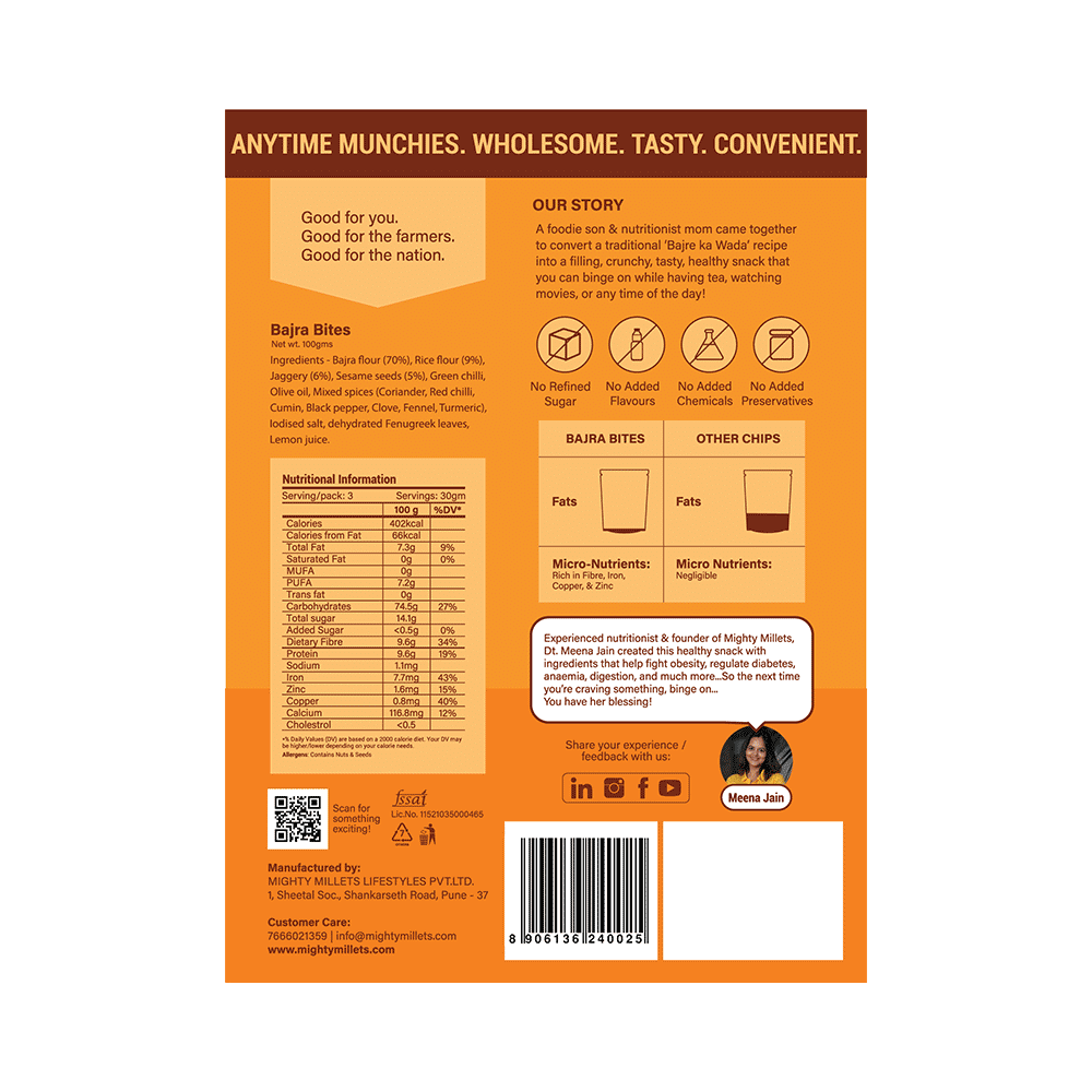 Mighty Millets Bajra Bites Baked Millet Chips (100gm Each) - Image 2
