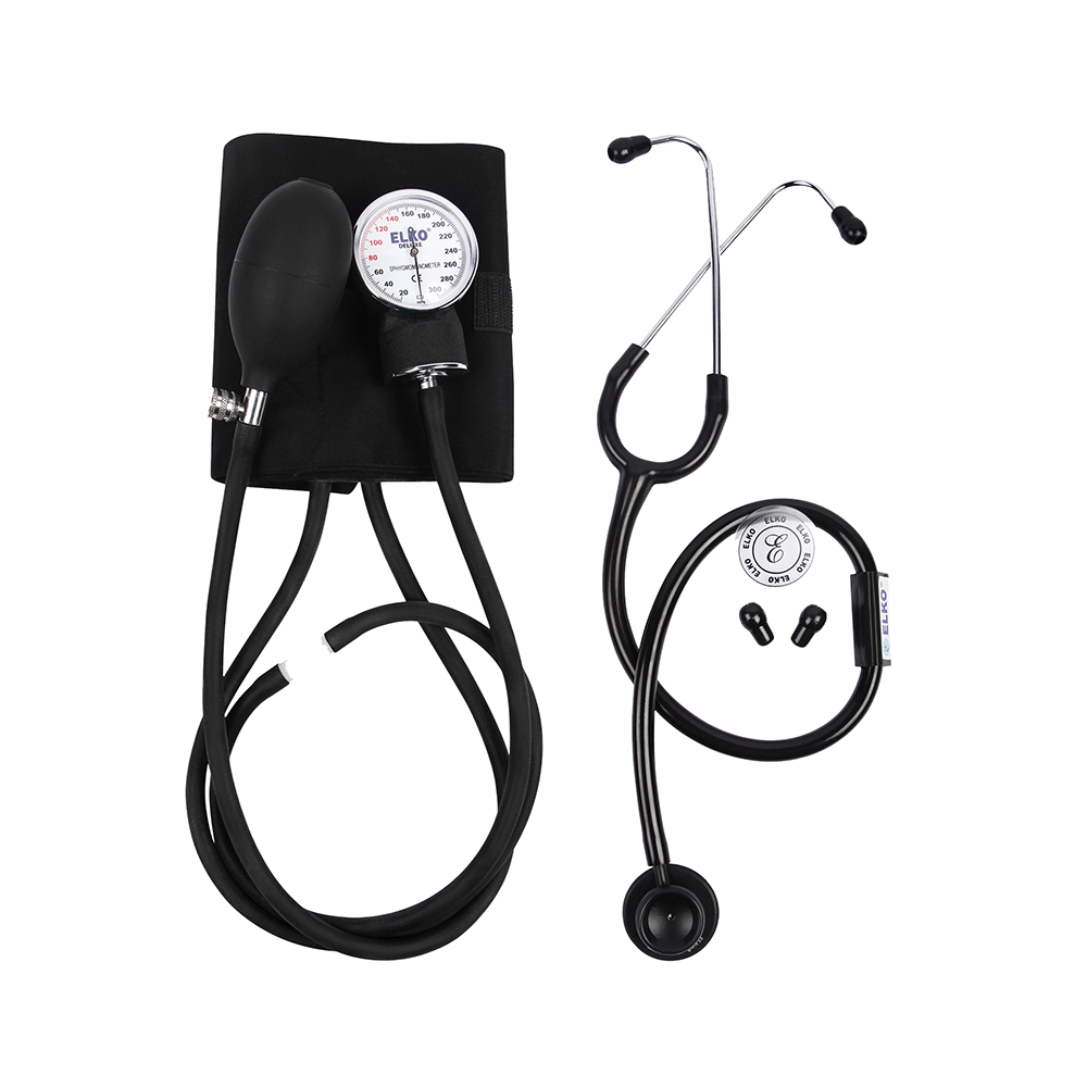 Elko EL 410S Dial Type Aneroid Sphygmomanometer Blood Pressure Monitor with Carry Bag and Basic Stethoscope Black