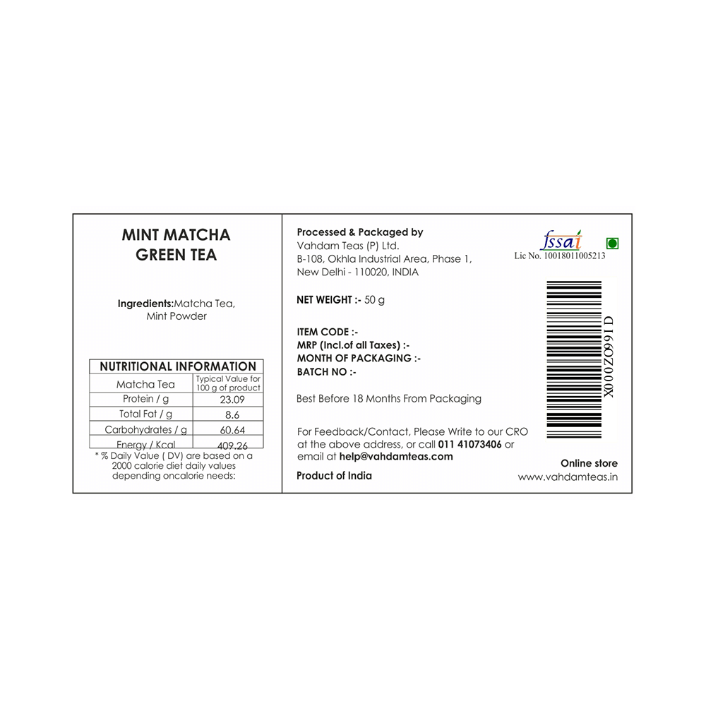 Vahdam Mint Matcha Teas Green Tea Powder - Image 2