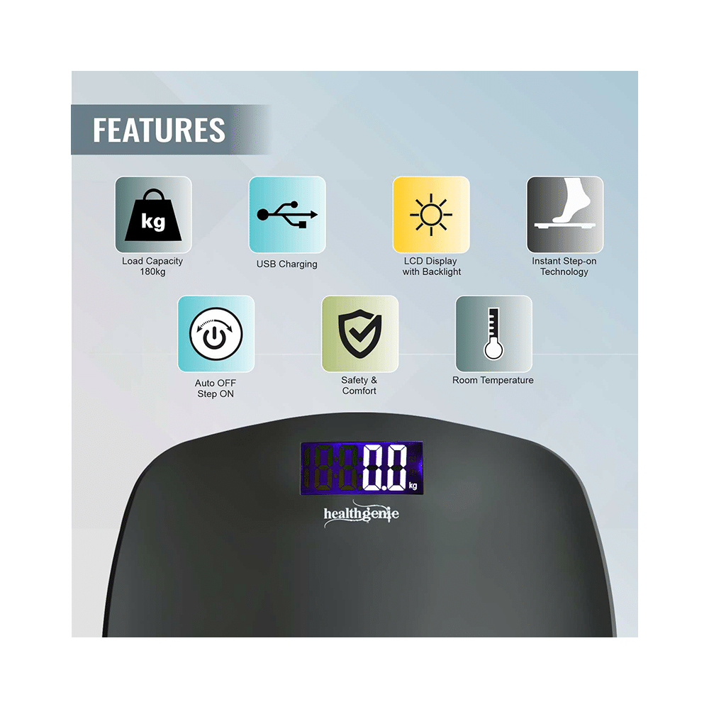 Healthgenie Digital Personal Weighing Scale with Step On Technology and USB Fibre Grey - Image 3