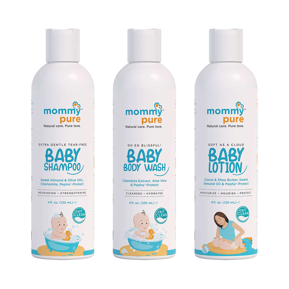 Mommypure Combo Pack of Soft As A Cloud Baby Lotion, Extra Gentle Tear-Free Shampoo and Oh So Blissful! Baby Body Wash (120ml Each) - Image 1