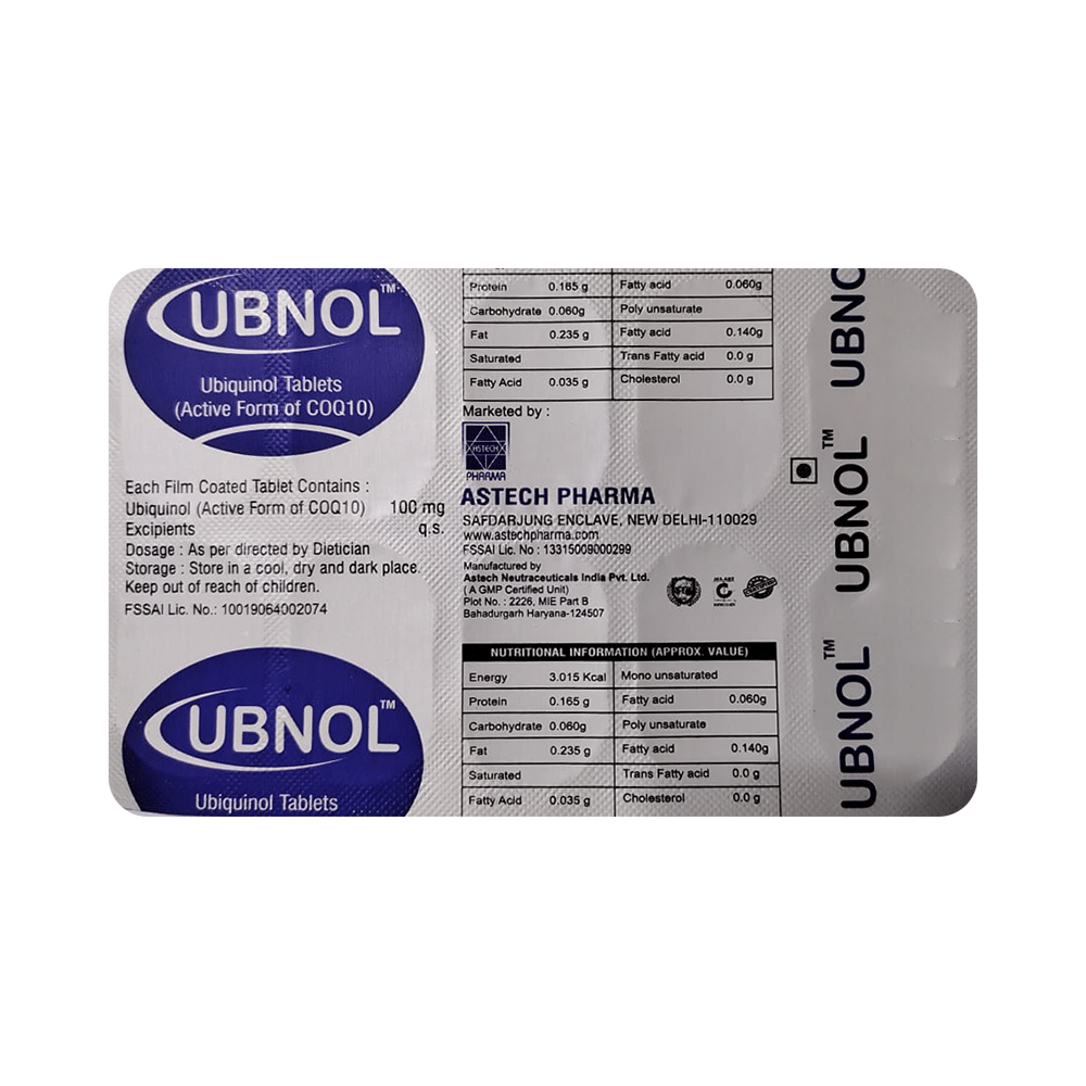Ubnol Ubiquinol (Active Form of CoQ10) Tablet - Image 3