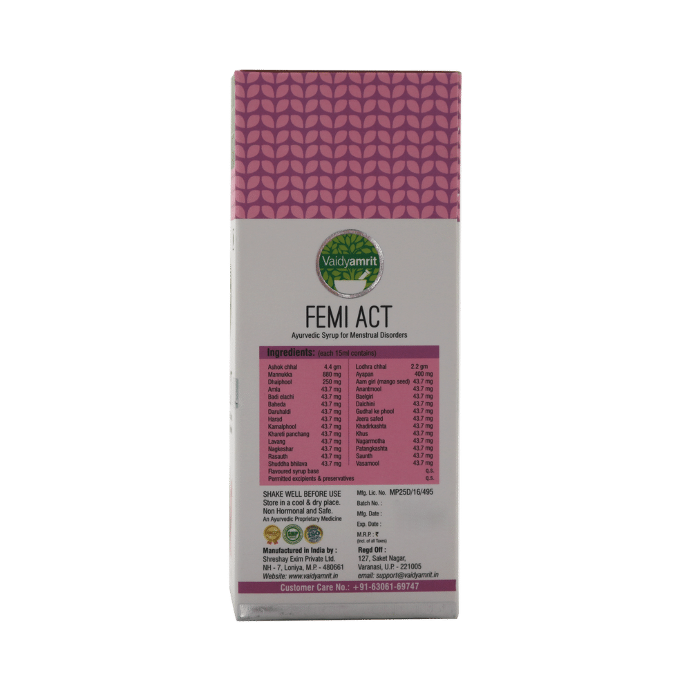 Vaidyamrit Femi Act Ayurvedic Syrup for Menstrual Disorder - Image 2