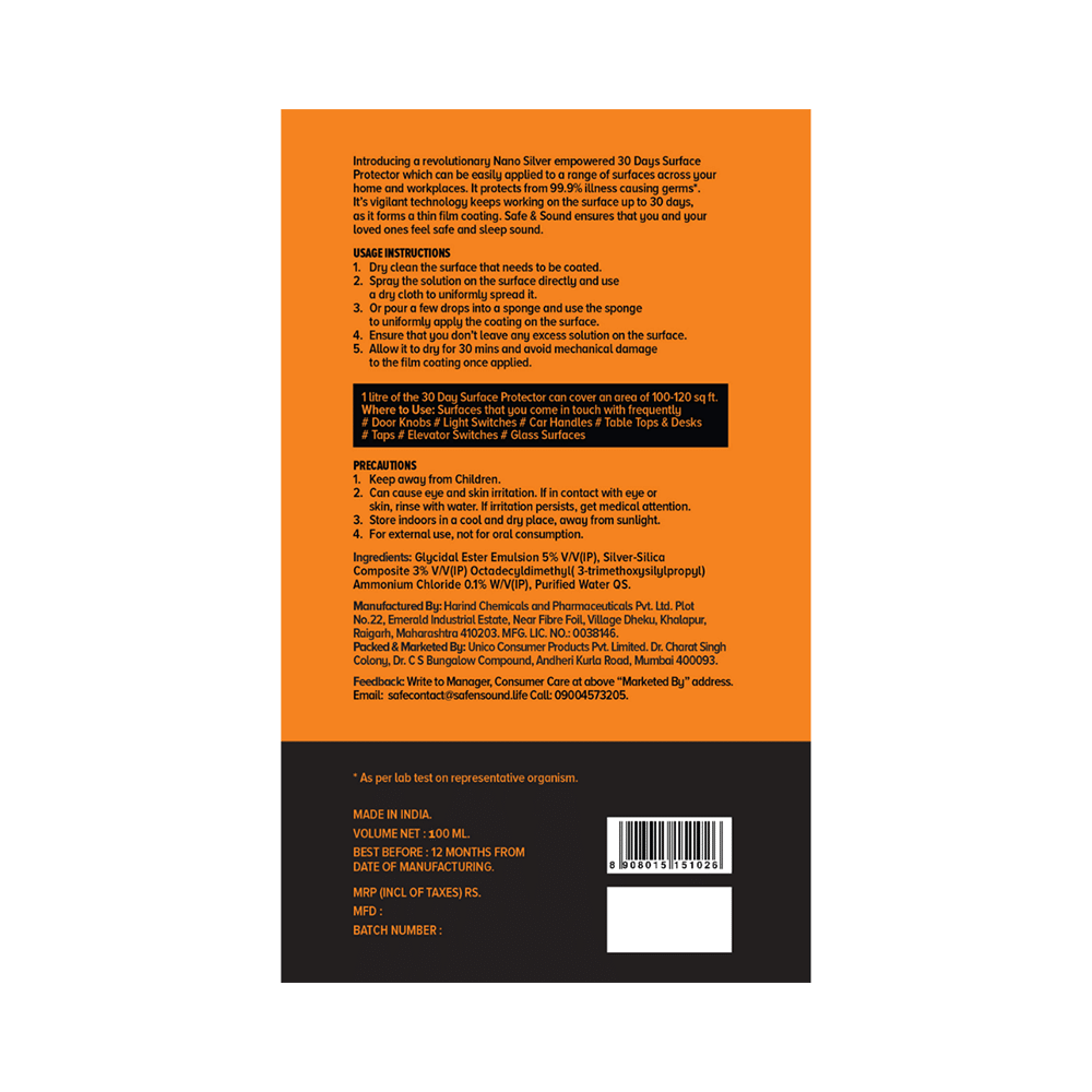 Safe & Sound Nano Silver 30 Days Surface Protector with Spray Bottle - Image 3