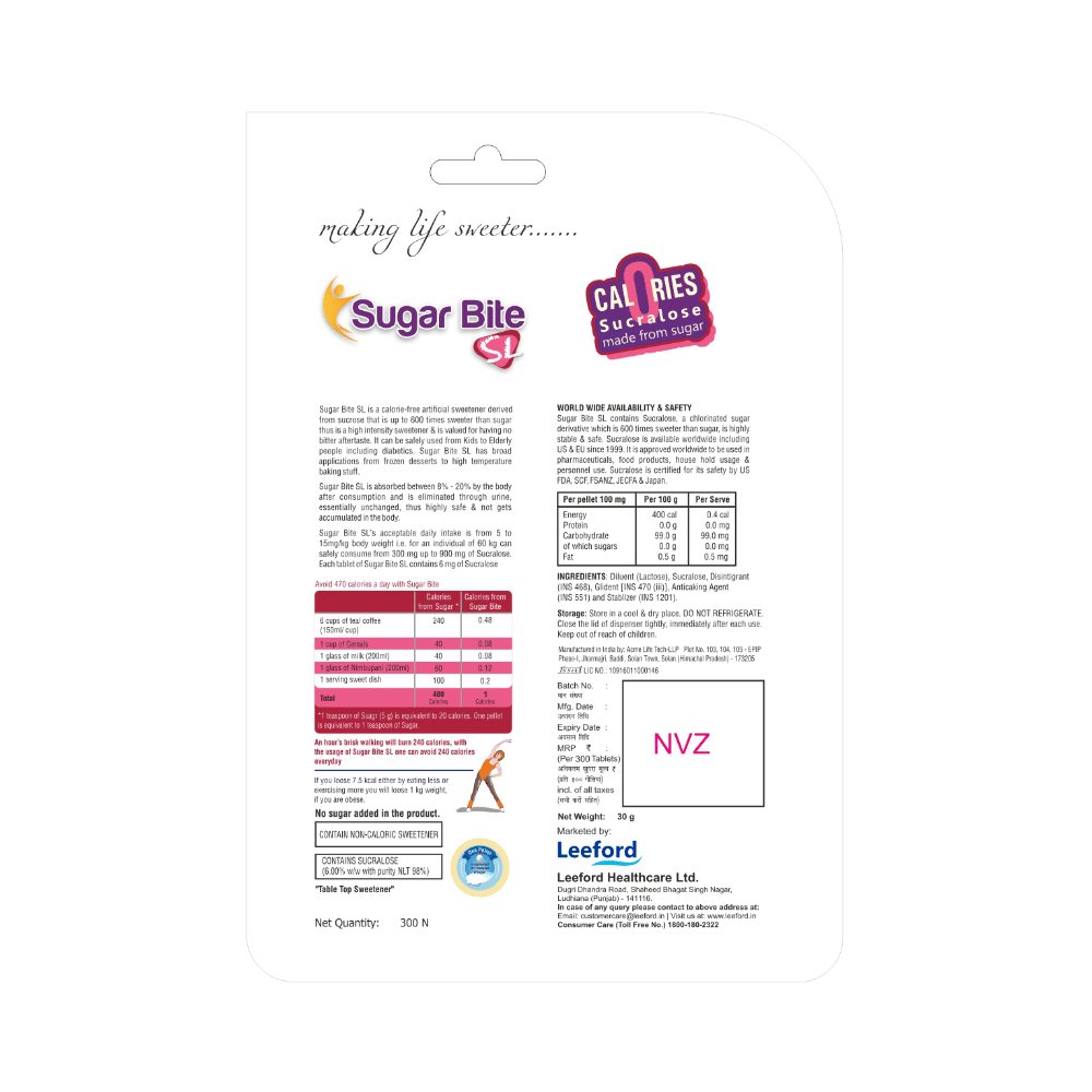 Sugar Bite SL 0 Calories Sucralose Made from Sugar Pellets - Image 2
