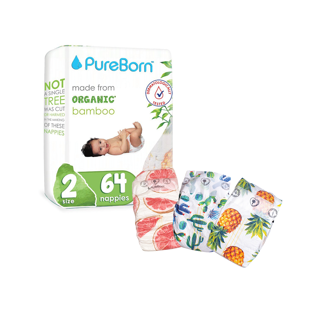 PureBorn Printed Nappies Size 2