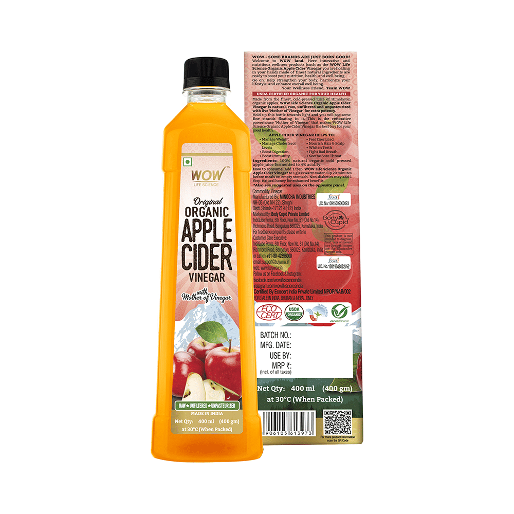WOW Life Science Organic Apple Cider Vinegar ACV with The Mother | Raw, Unfiltered & Unpasteurized - Image 3