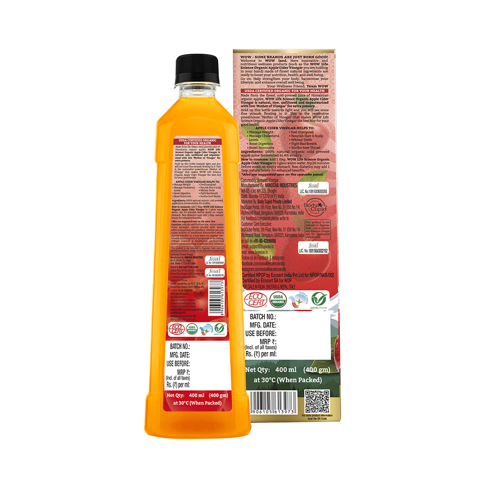 WOW Life Science Organic Apple Cider Vinegar ACV with The Mother | Raw, Unfiltered & Unpasteurized - Image 4