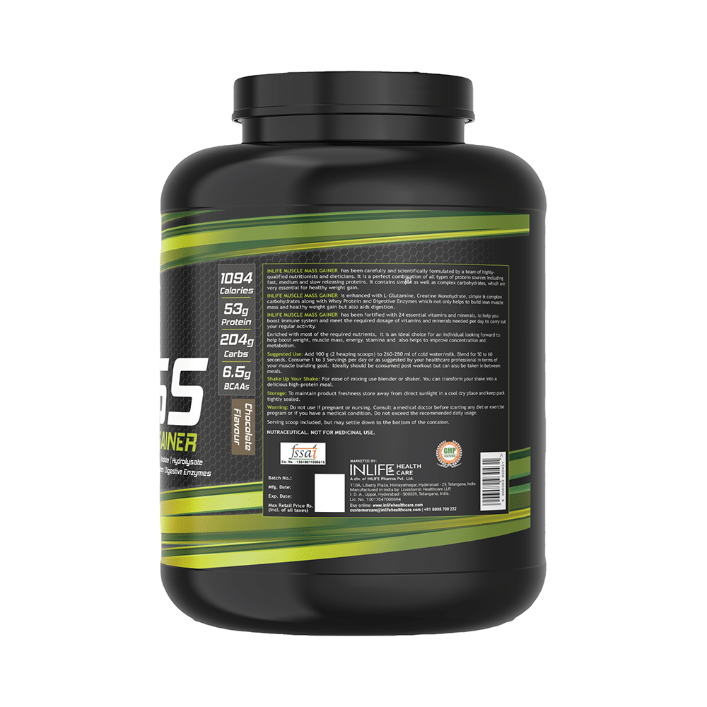 Inlife Muscle Mass Gainer Protein Powder with Whey Protein Chocolate - Image 2