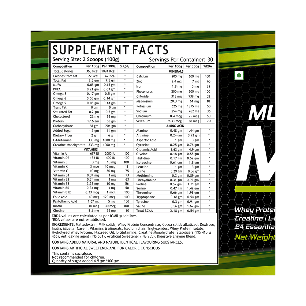 Inlife Muscle Mass Gainer Protein Powder with Whey Protein Chocolate - Image 3