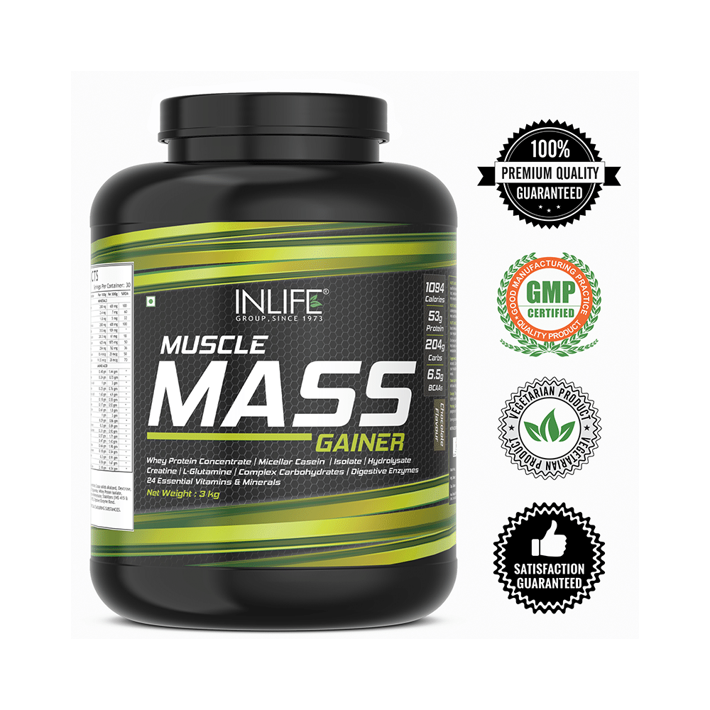 Inlife Muscle Mass Gainer Protein Powder with Whey Protein Chocolate - Image 6