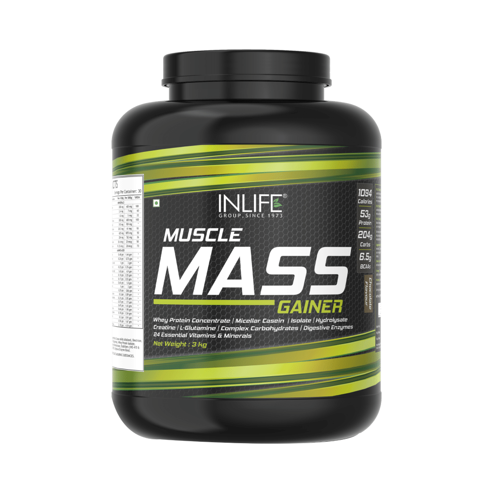 Inlife Muscle Mass Gainer Protein Powder with Whey Protein Chocolate - Image 1