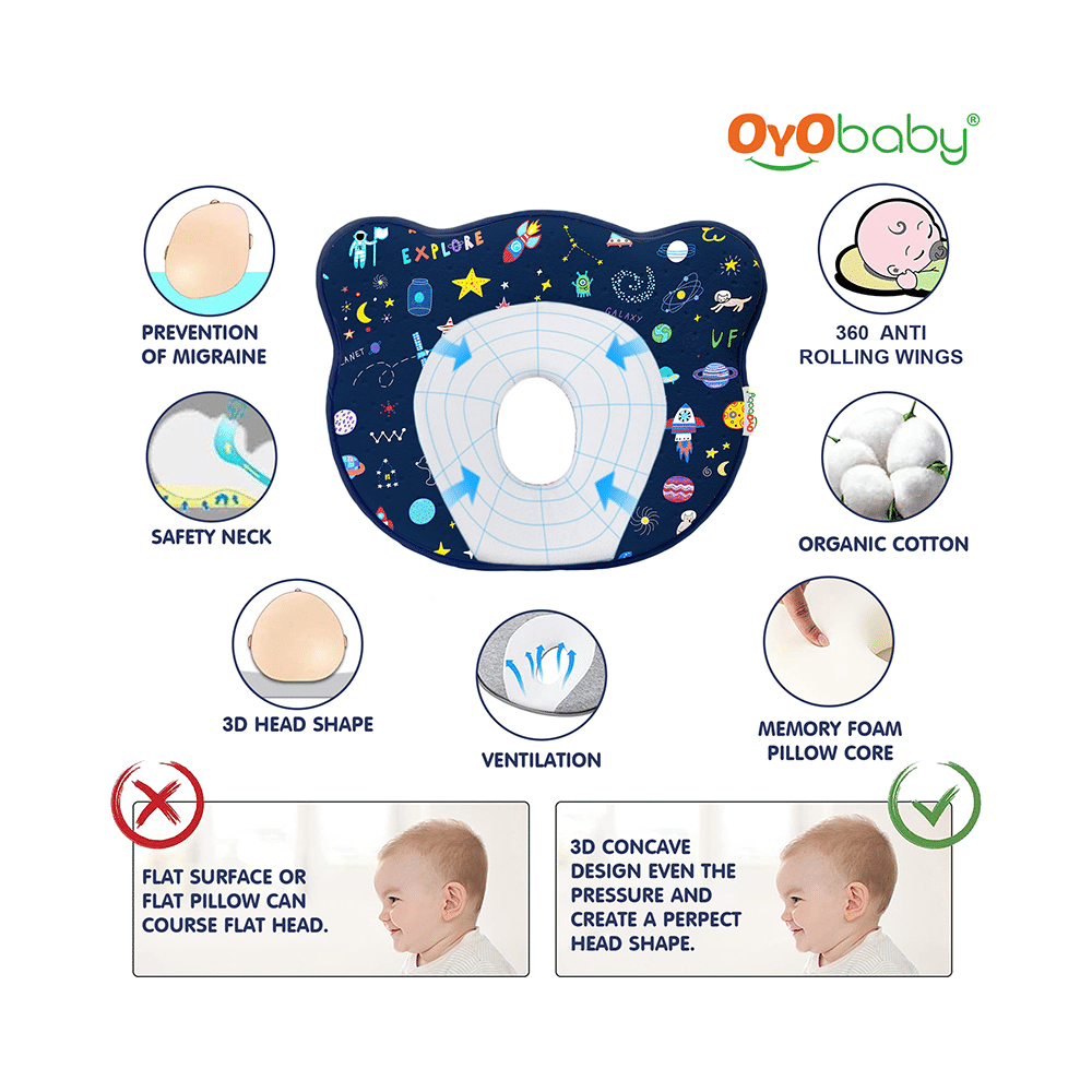 Oyo Baby Memory Foam Baby Head Shaping Pillow Sky Print - Image 4