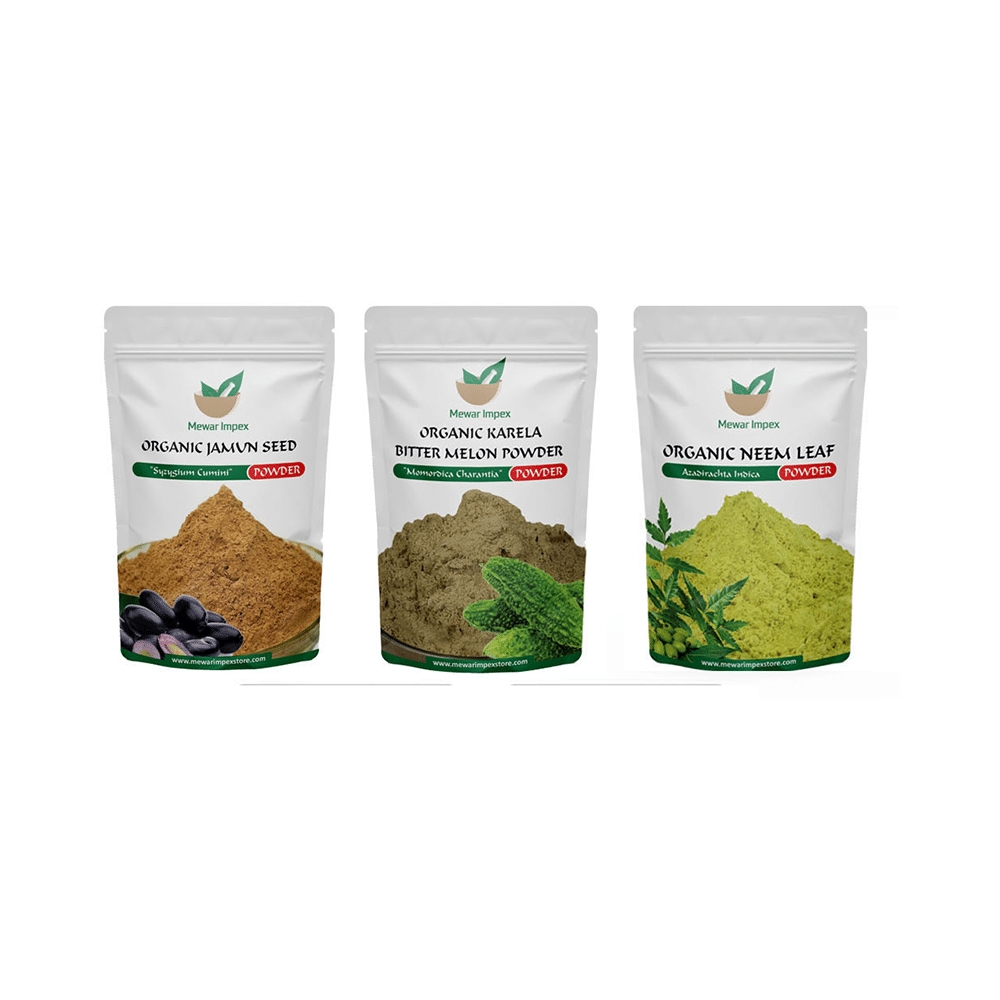 Mewar Impex Combo Pack of Organic Karela Bitter Melon Powder, Organic Neem Leaf Powder & Organic Jamun Seed Powder (100gm Each)