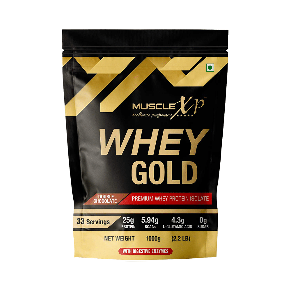 MuscleXP Whey Gold Premium Whey Protein Isolate with Digestive Enzymes Double Chocolate with Shaker - Image 2