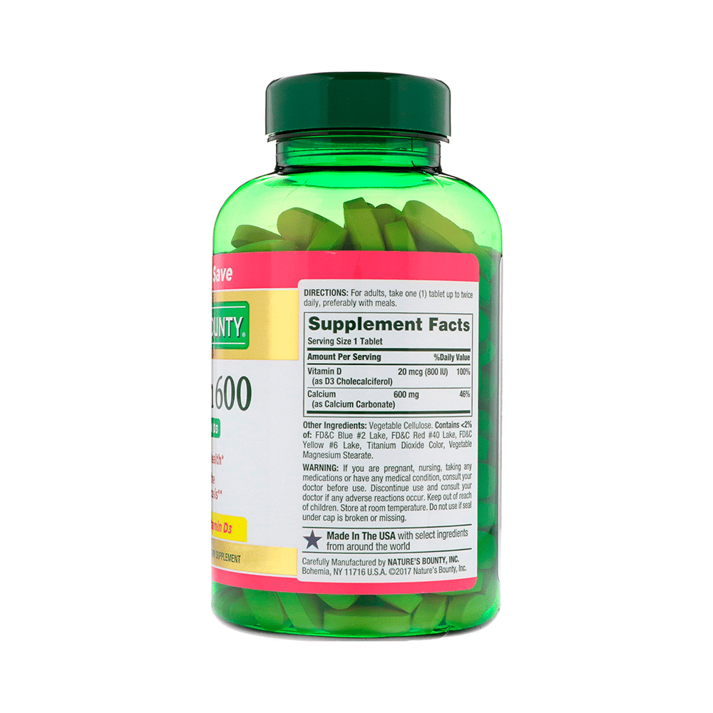 Nature's Bounty Calcium 600 With Vitamin D3 Tablet - Image 2