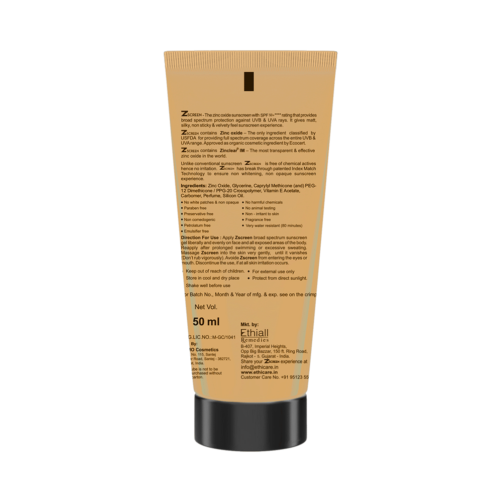 Zscreen Zinc Oxide Sunscreen Gel | UVA/UVB Protection | SPF 50+ PA+++ - Image 2