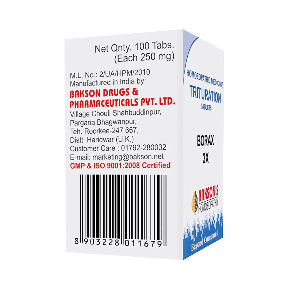 Bakson's Homeopathy Borax Trituration Tablet 3X - Image 3